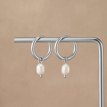 Freshwater Pearl Bella Silver Hoop Earrings