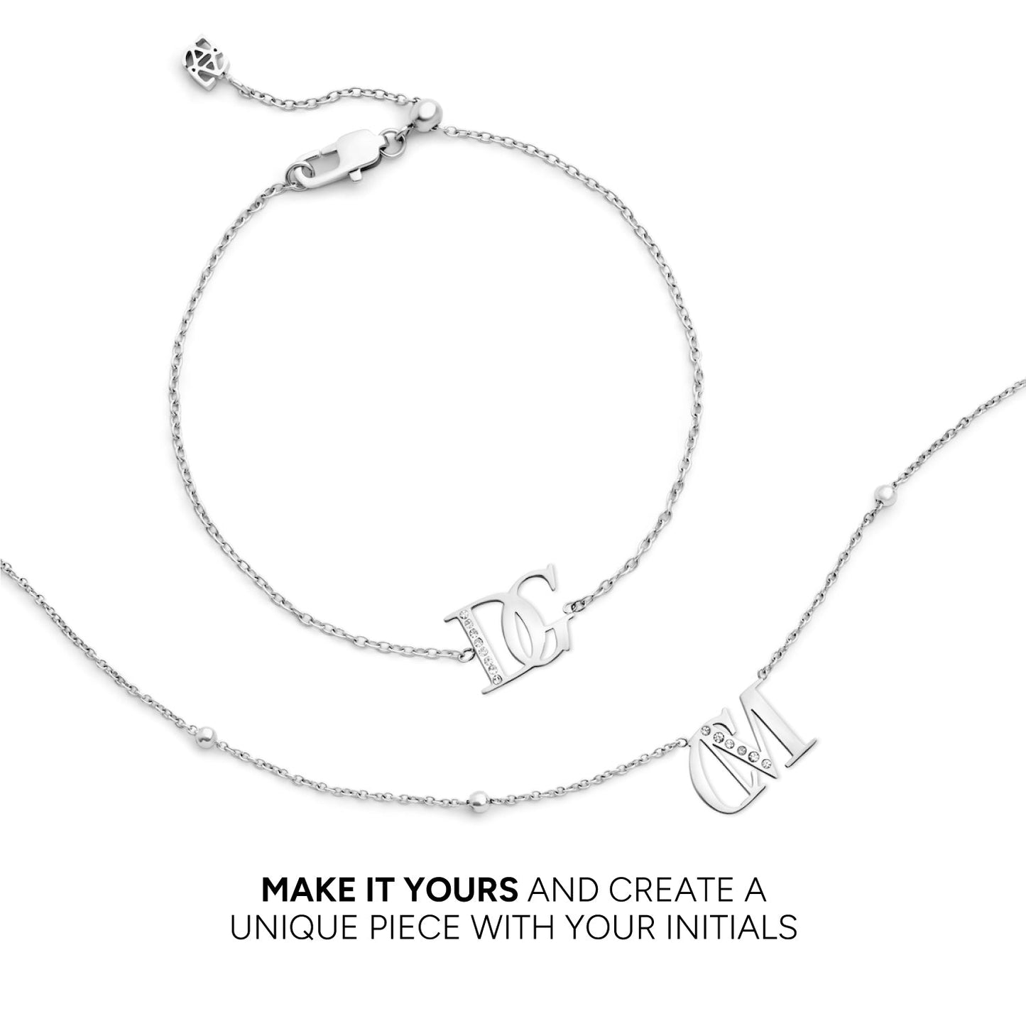 Double Initial Crystal Necklace (Silver)
