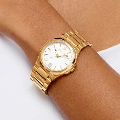 Sports Luxe Watch & Knot Bangle Set (Gold)