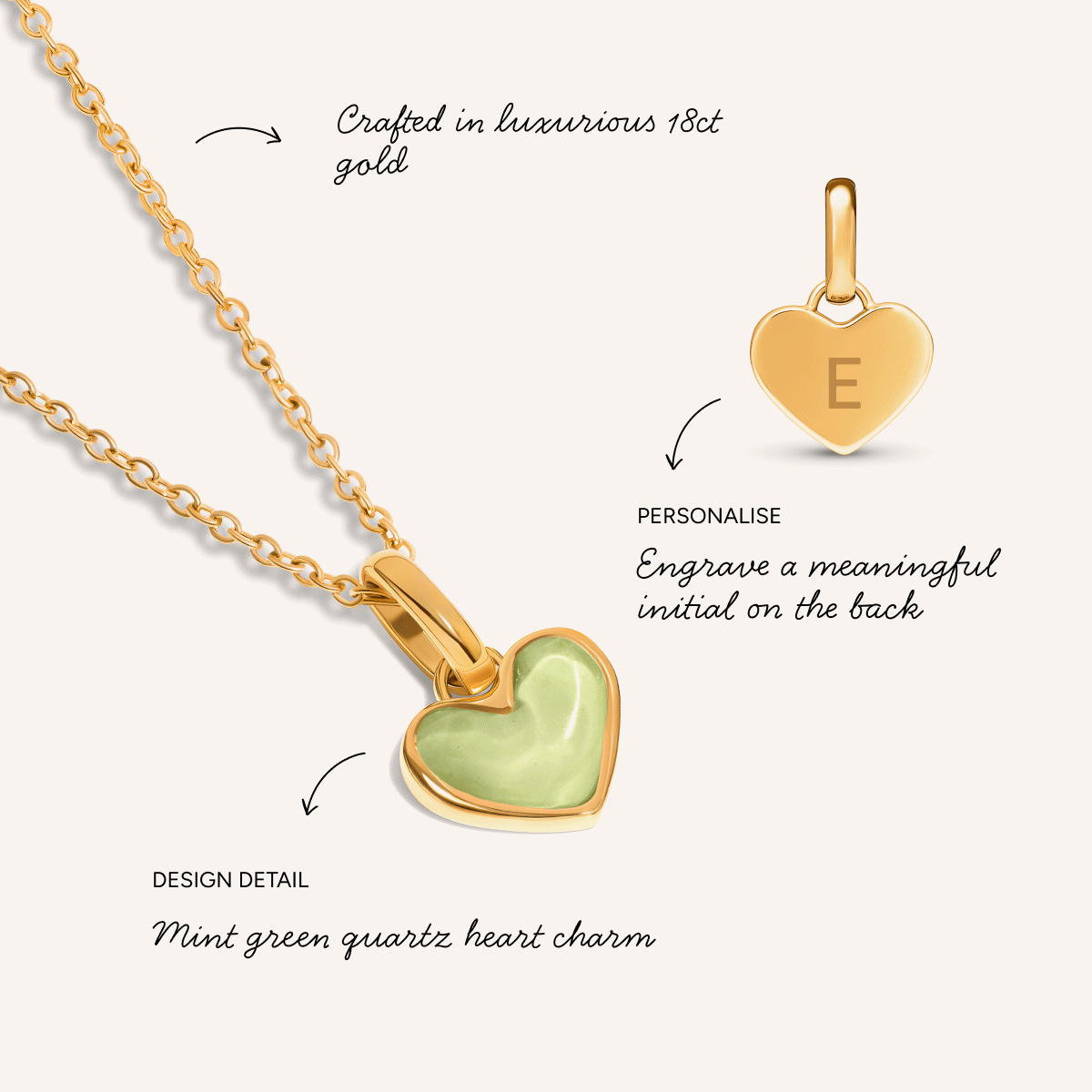 Mint Green Quartz Heart Necklace (Gold)