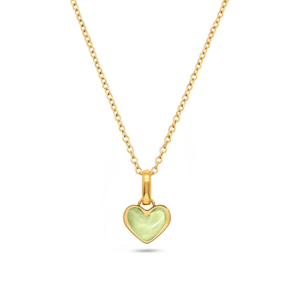 Mint Green Quartz Heart Necklace (Gold)