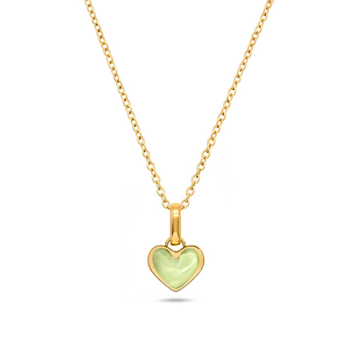 Mint Green Quartz Heart Necklace (Gold)