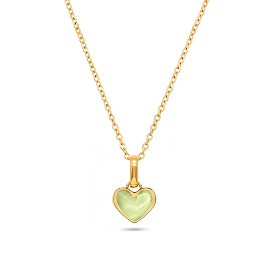 Mint Green Quartz Heart Necklace (Gold)