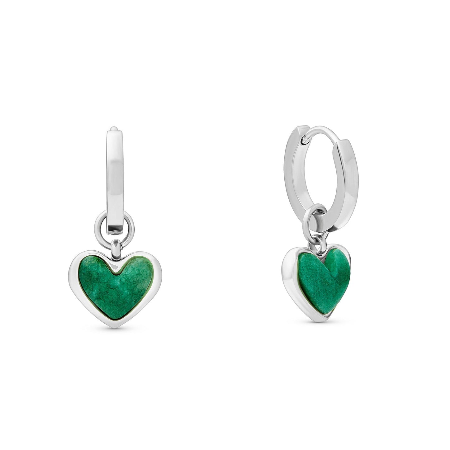 Africa Jade Heart Huggie Earrings (Silver)