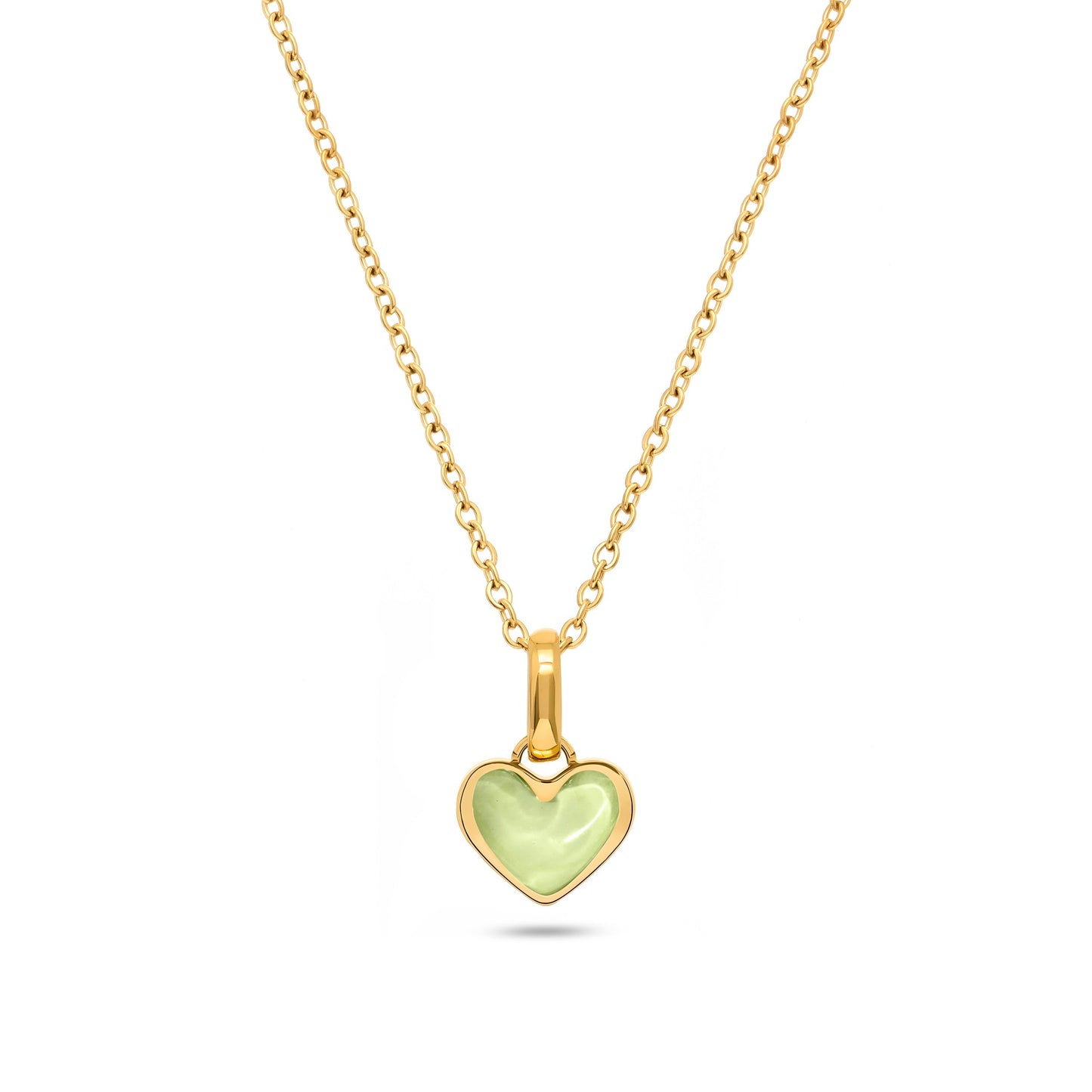 Mint Green Quartz Heart Necklace (Gold)