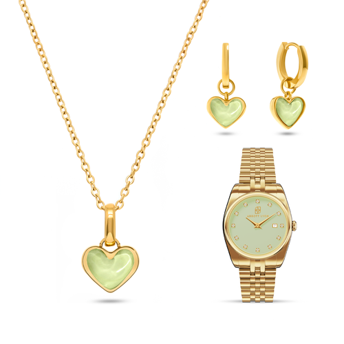 Mint Green Quartz Heart Set (Gold)