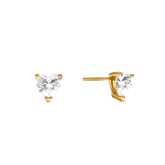 Heart Solitaire Stud Earrings 1ct (Gold)