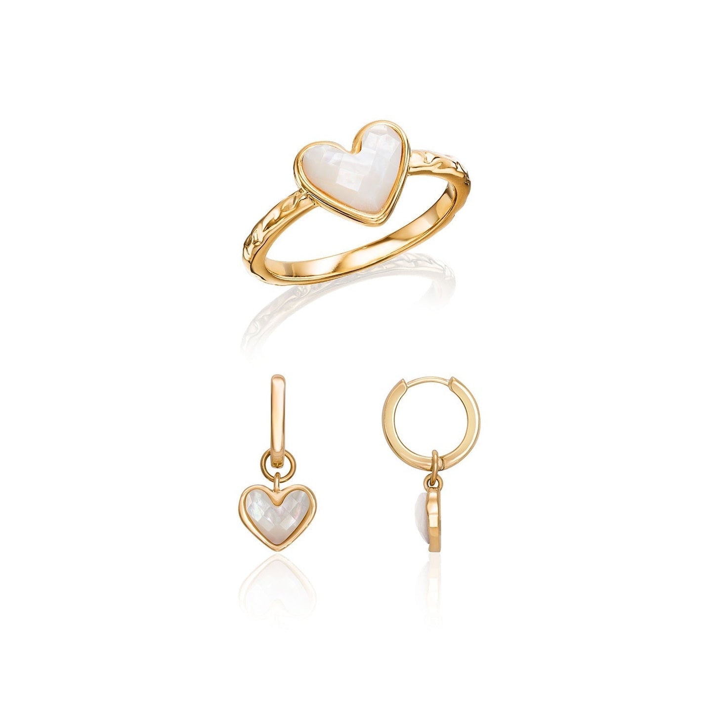 Mother of Pearl Heart Earring & Ring Set (Gold)
