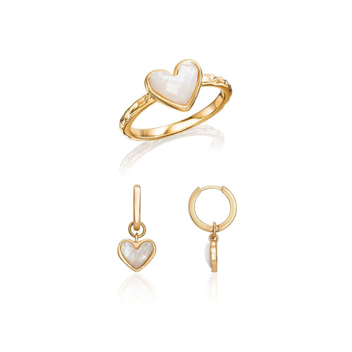 Mother of Pearl Heart Earring & Ring Set (Gold)