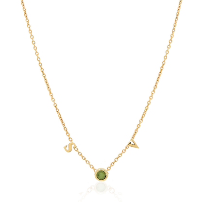 Made Mine Initials & Birthstone Necklace (Gold)