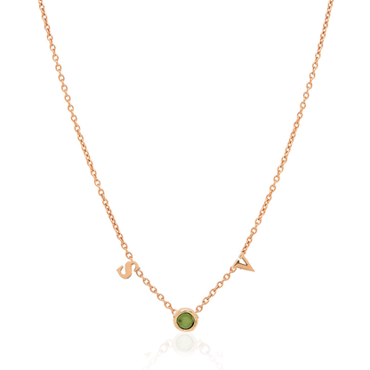 Made Mine Initials & Birthstone Necklace (Rose Gold)