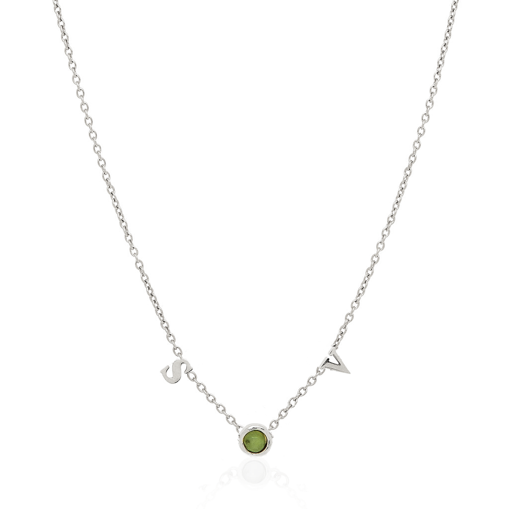 Made Mine Initials & Birthstone Necklace (Silver)