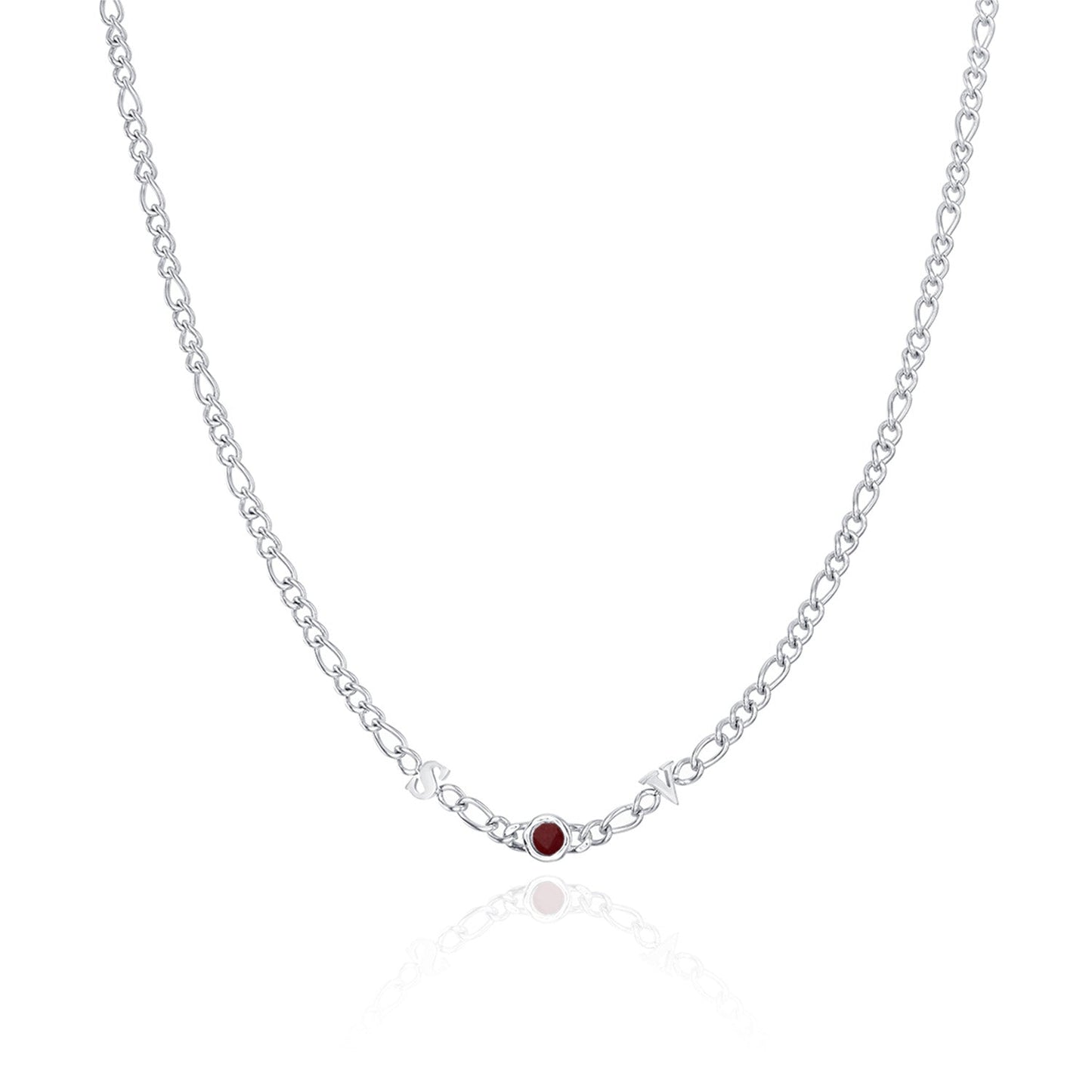 Made Mine Initials & Birthstone Necklace (Silver)