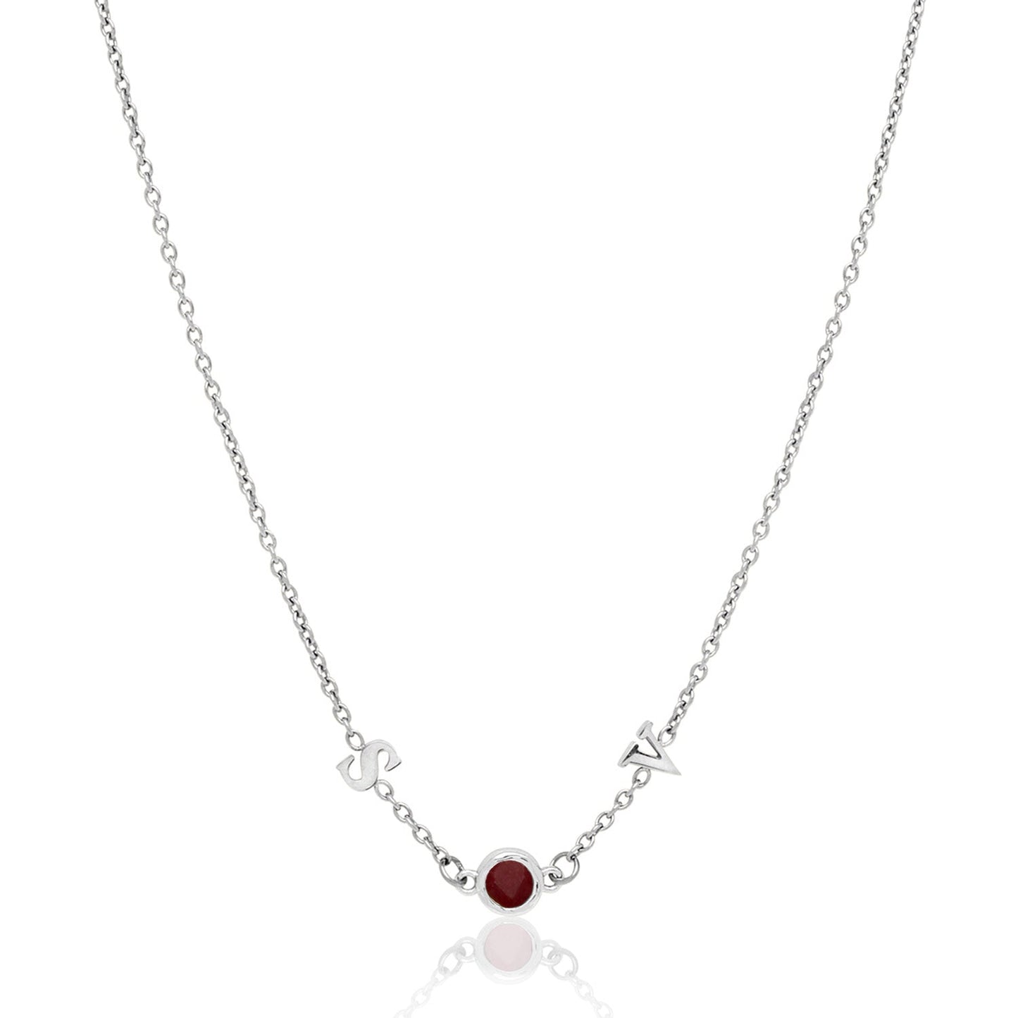 Made Mine Initials & Birthstone Necklace (Silver)