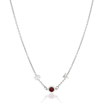 Made Mine Initials & Birthstone Necklace (Silver)