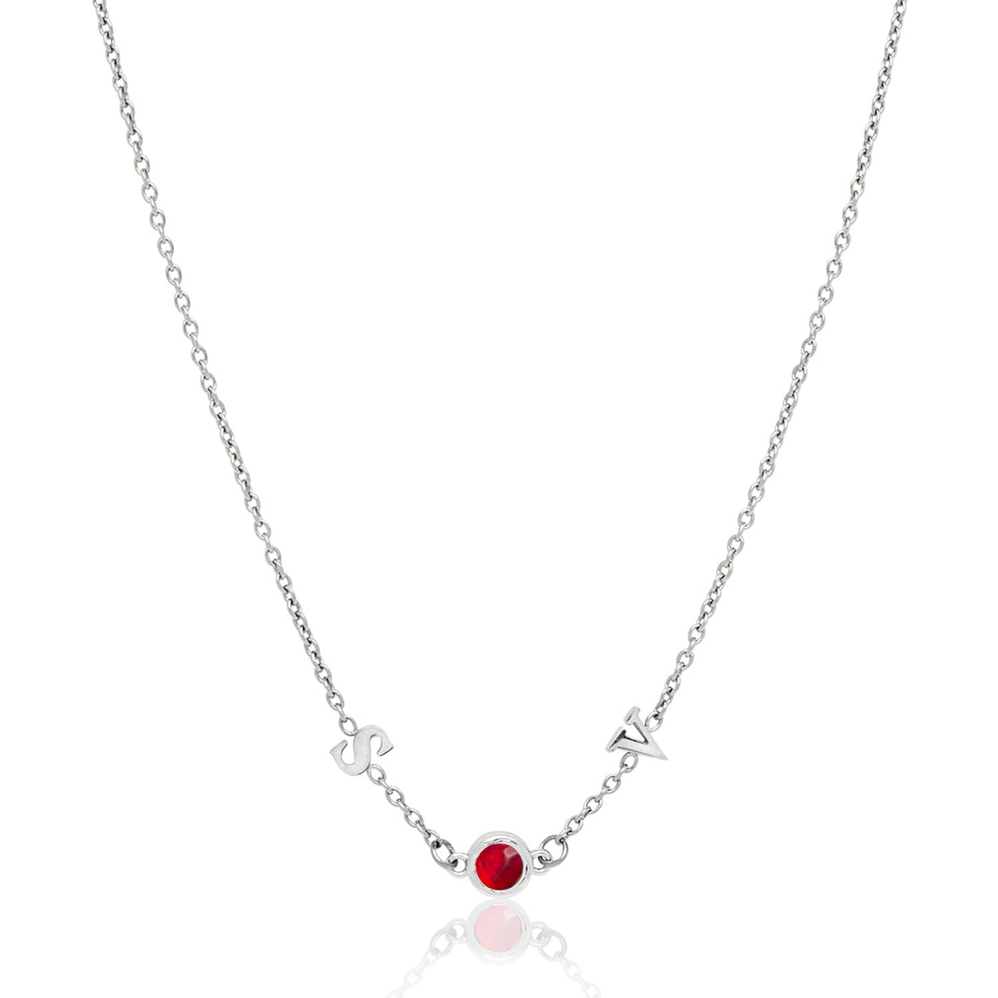 Made Mine Initials & Birthstone Necklace (Silver)
