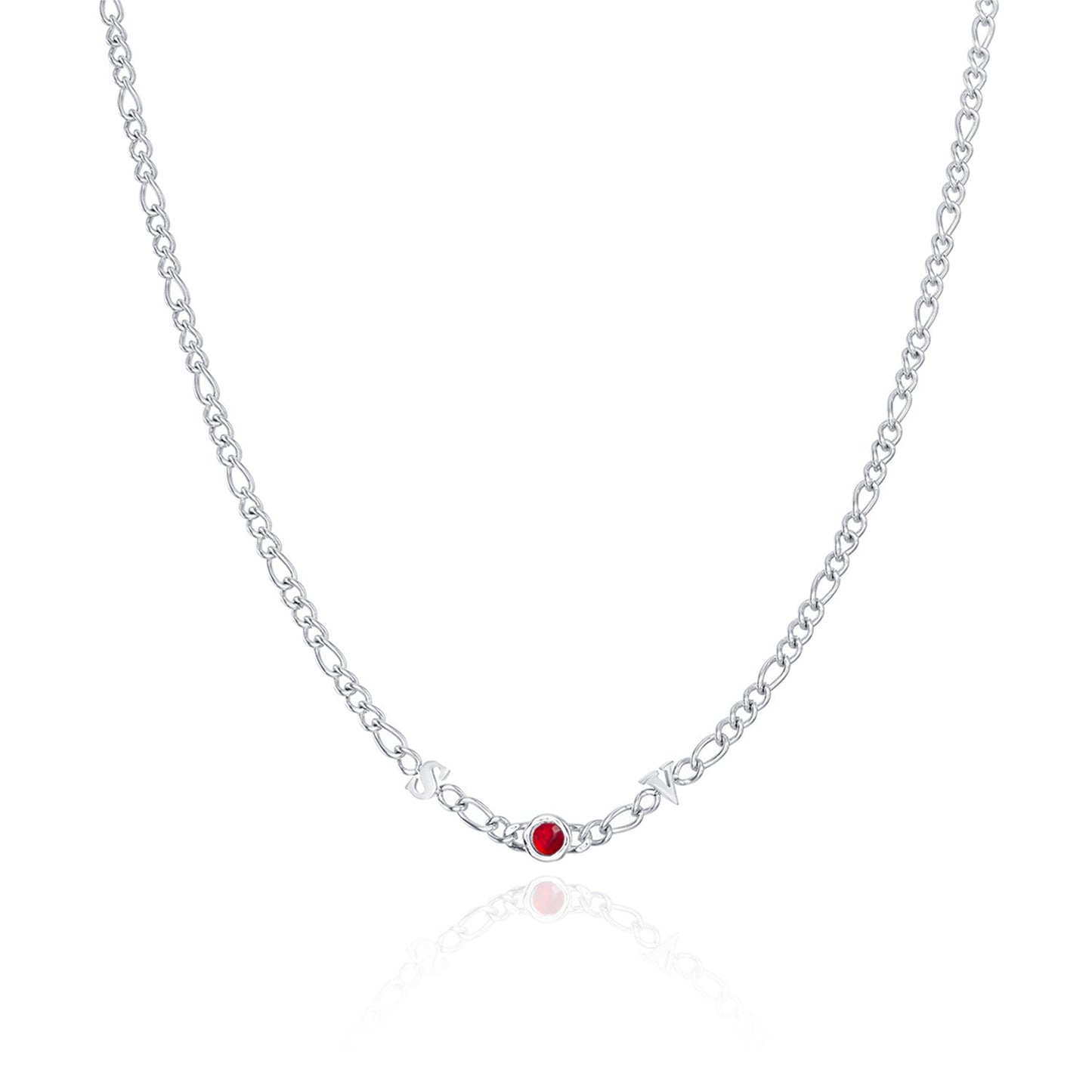 Made Mine Initials & Birthstone Necklace (Silver)