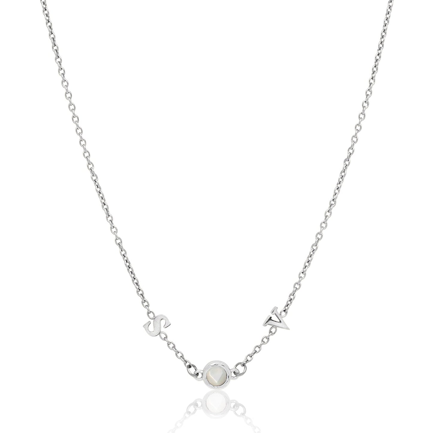 Made Mine Initials & Birthstone Necklace (Silver)