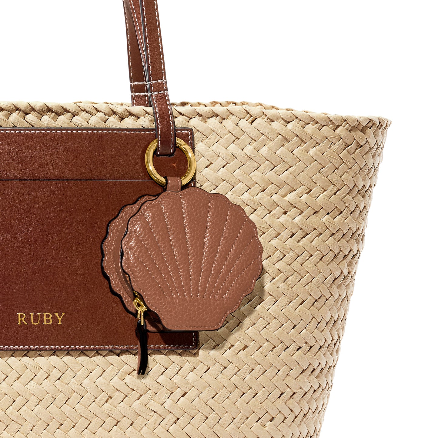 Leather Shell Pouch Keyring (Tan)