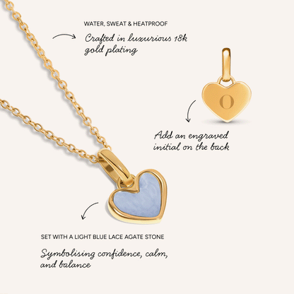 Light Blue Lace Agate Heart Necklace (Gold)