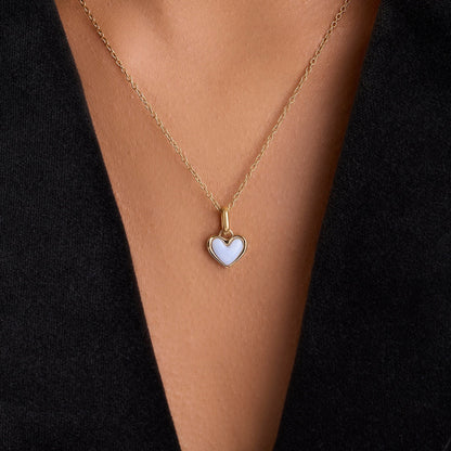 Light Blue Lace Agate Heart Necklace (Gold)