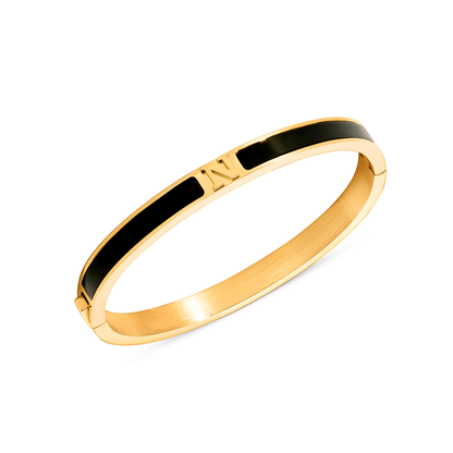 Mini Icon Black Initial Bangle (Gold)