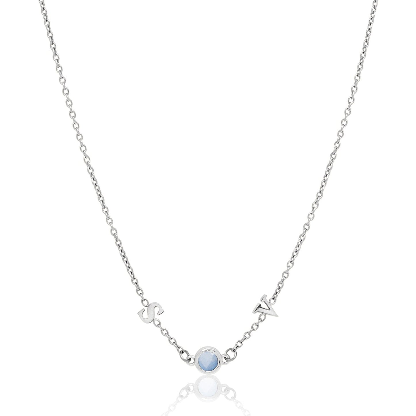 Made Mine Initials & Birthstone Necklace (Silver)