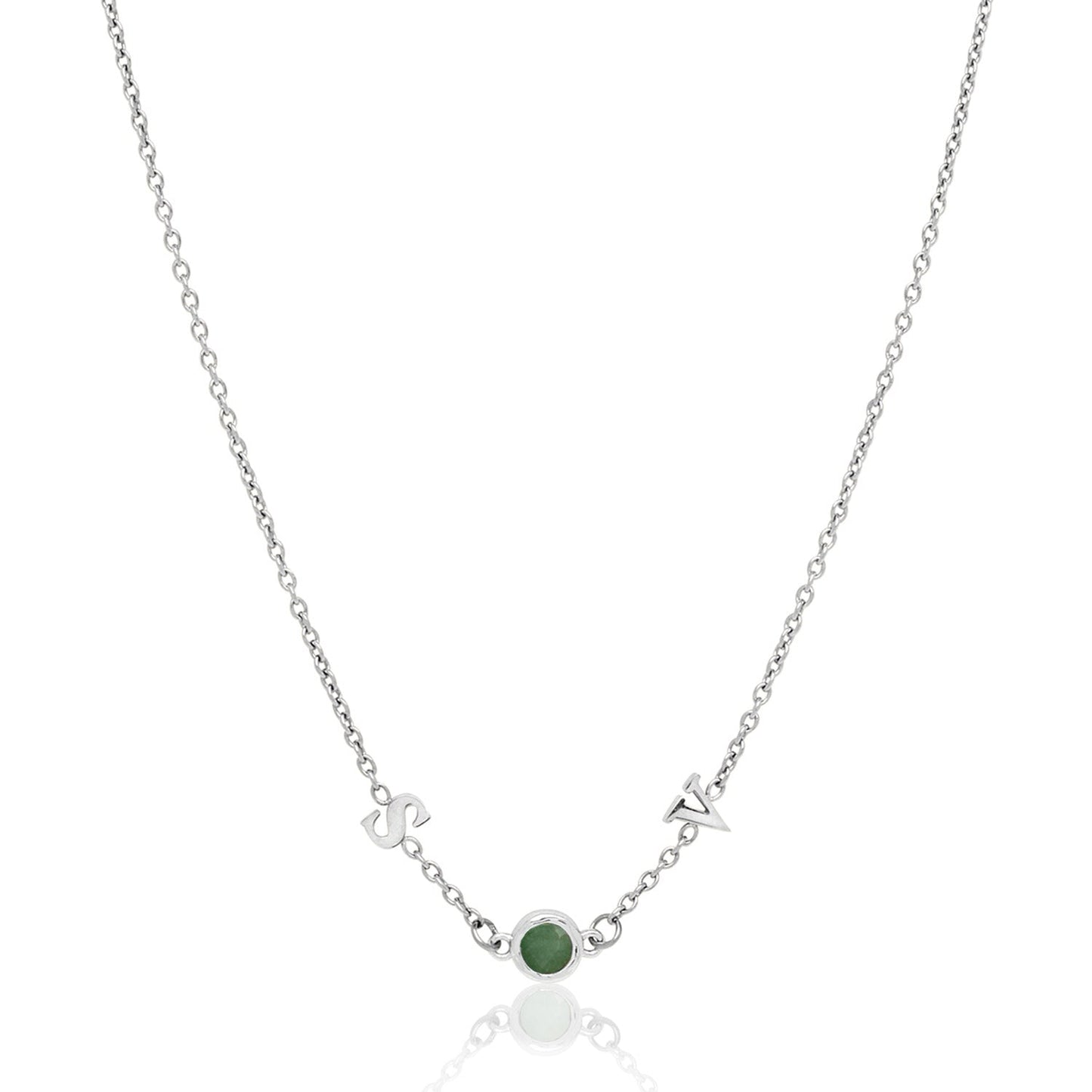 Made Mine Initials & Birthstone Necklace (Silver)