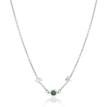 Made Mine Initials & Birthstone Necklace (Silver)