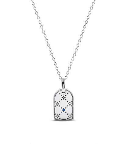 Mini Monogram Birthstone Tag Necklace (Silver)