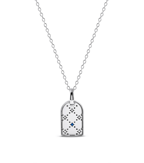 Mini Monogram Birthstone Tag Necklace (Silver)