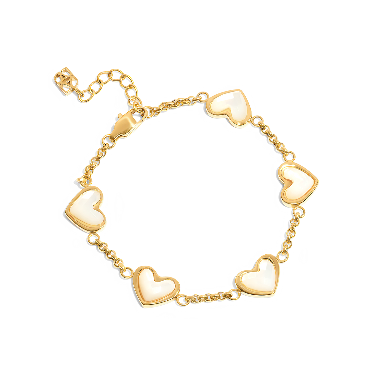 Mother of Pearl Multi Heart Bracelet (Gold)
