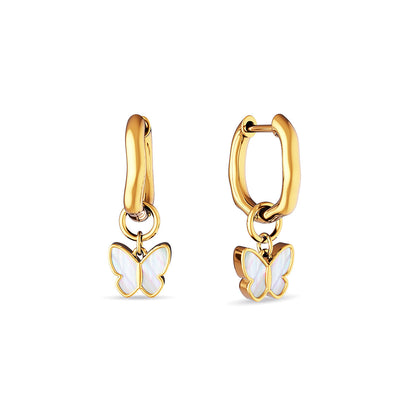 Fine Molten Mother of Pearl Butterfly Huggie Earrings (Gold)