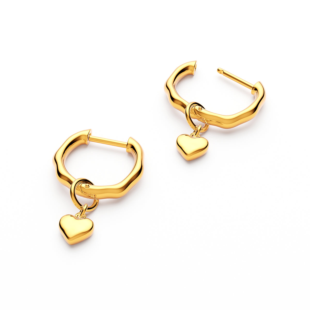 Fine Molten Heart Huggie Earrings (Gold)