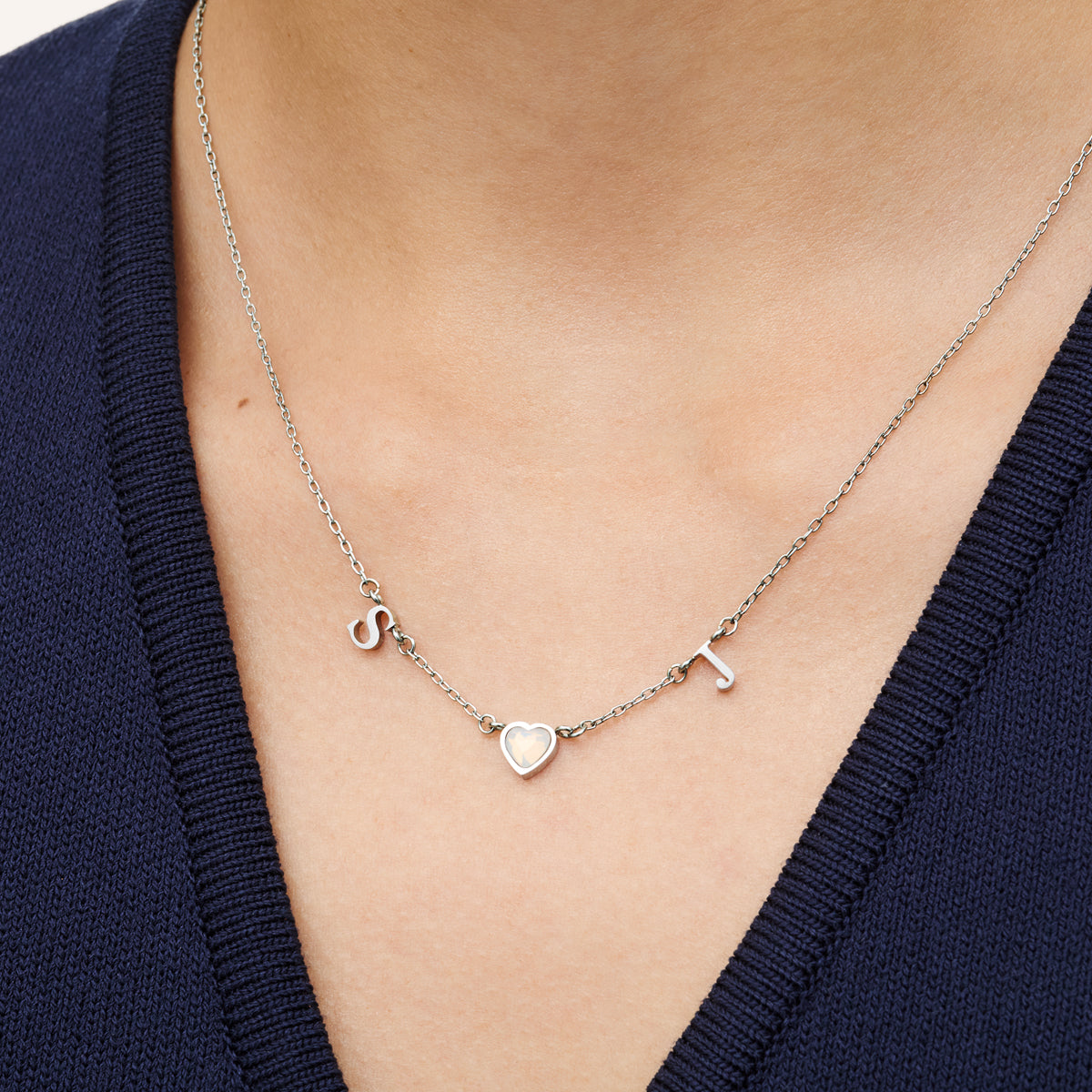 Made Mine Initials & Birthstone Necklace (Silver)