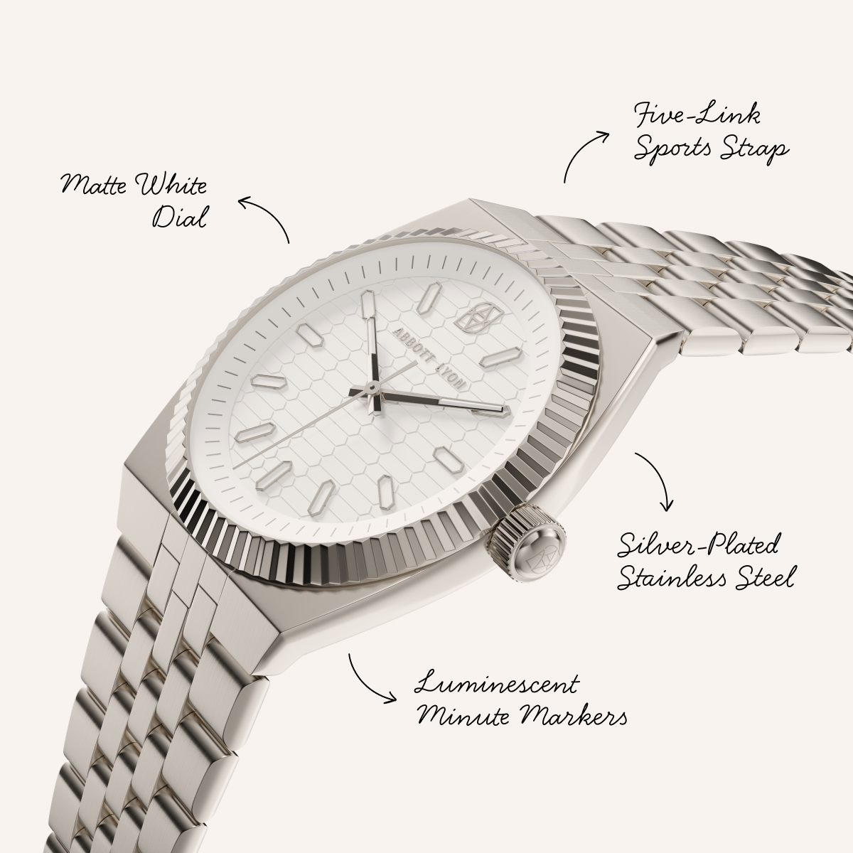 Grosvenor 40 White Watch (Silver)