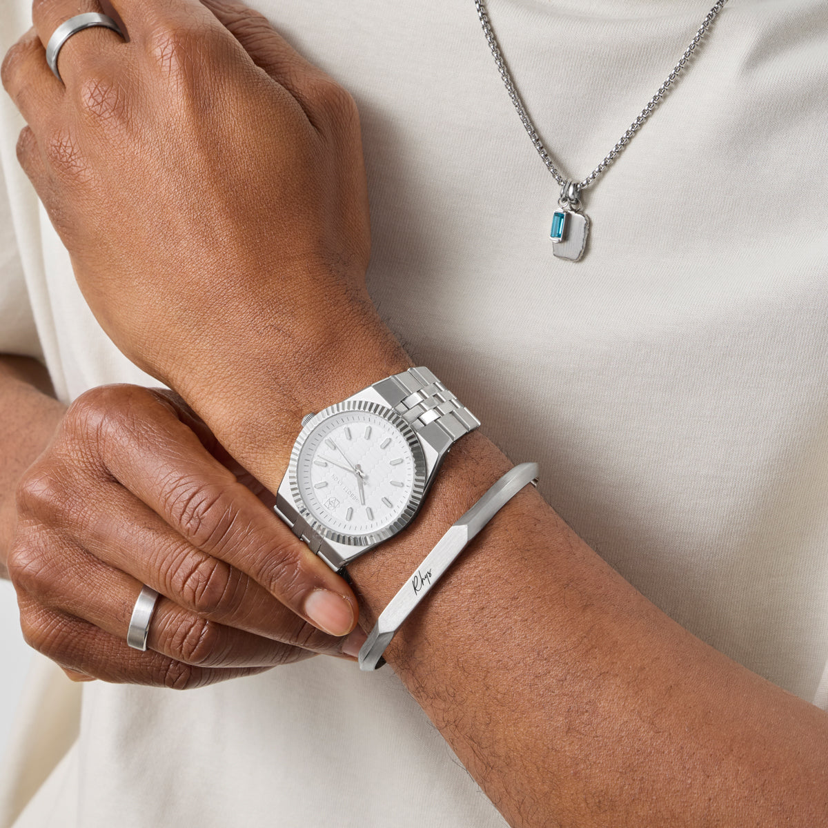Grosvenor 40 White Watch (Silver)