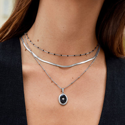 Mila Black Bead Silver Necklace