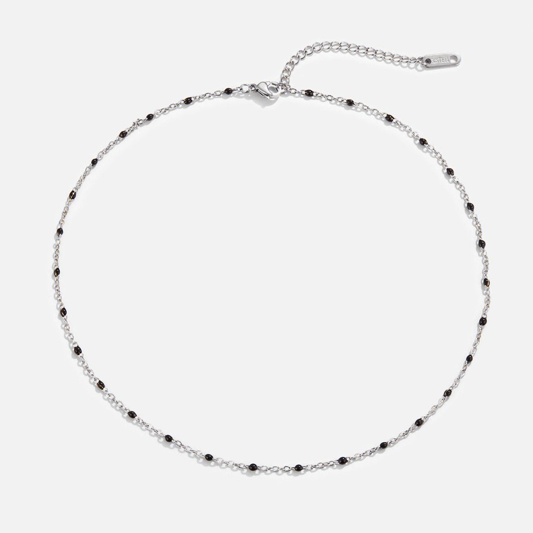 Mila Black Bead Silver Necklace