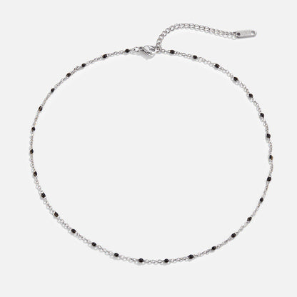 Mila Black Bead Silver Necklace