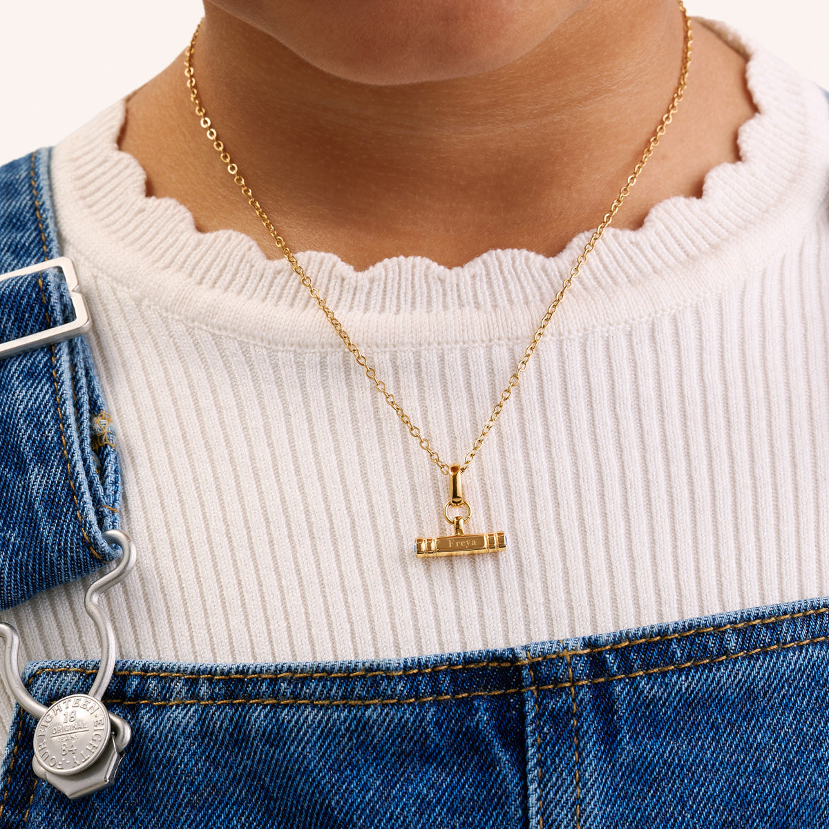 Mini Custom Stamped T-Bar Necklace (Gold)