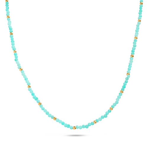 Mini Beaded Blue Necklace (Gold)