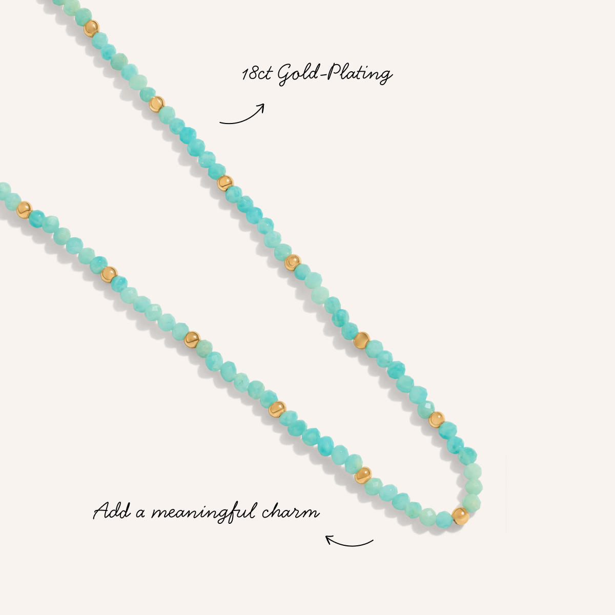 Mini Beaded Blue Necklace (Gold)