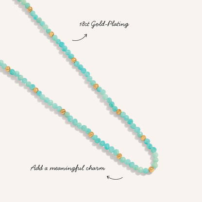 Mini Beaded Blue Necklace (Gold)