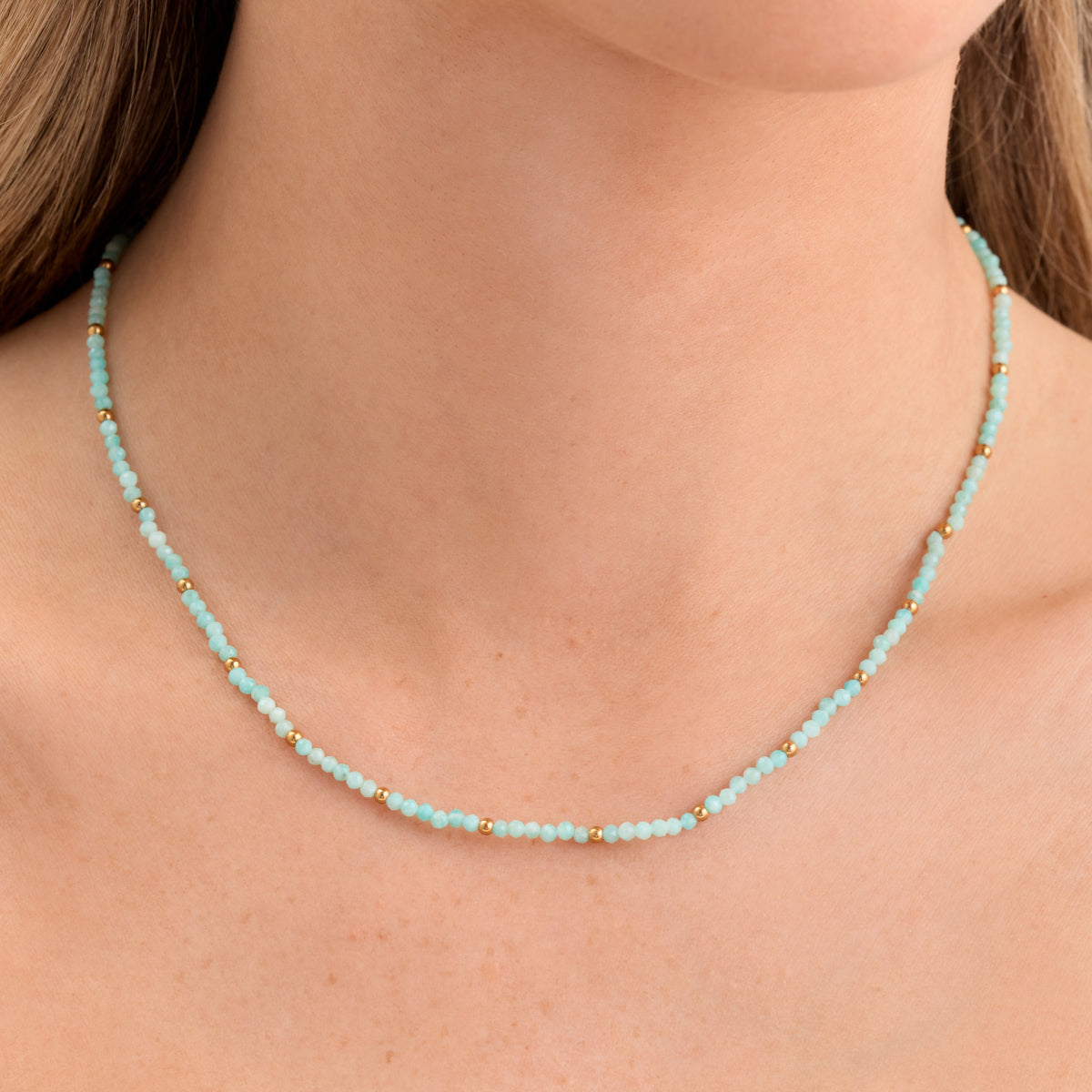 Mini Beaded Blue Necklace (Gold)