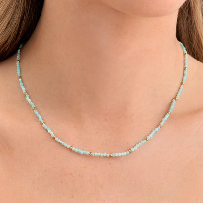Mini Beaded Blue Necklace (Gold)