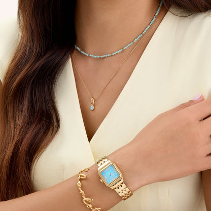 Mini Beaded Blue Necklace (Gold)