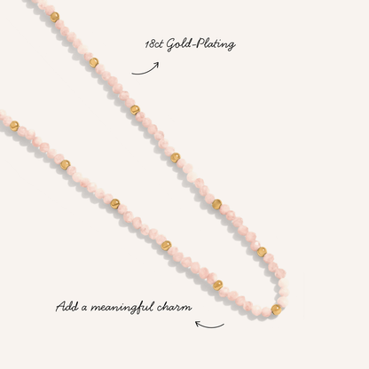 Pink Quartz Mini Beaded Necklace (Gold)