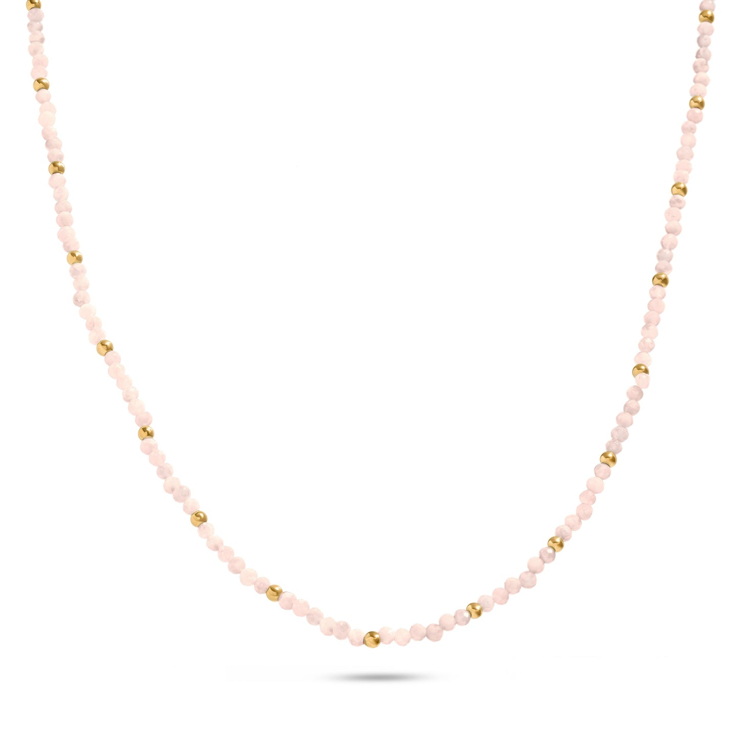 Pink Quartz Mini Beaded Necklace (Gold)