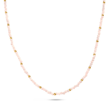 Pink Quartz Mini Beaded Necklace (Gold)